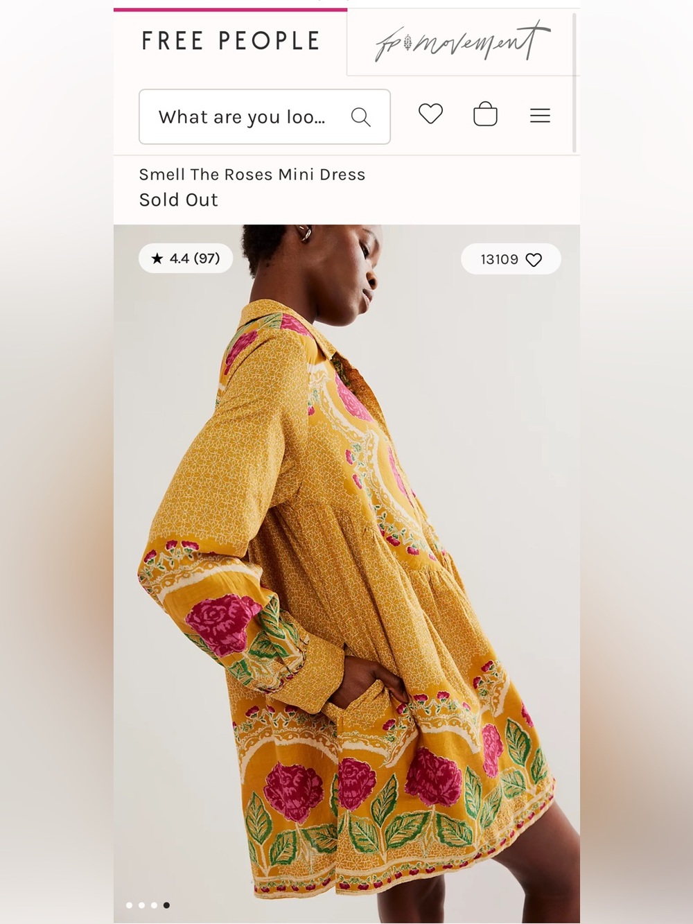 Free People “Smell the Roses” Mini Dress/Blouse